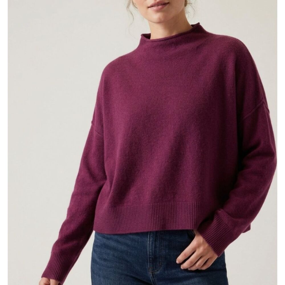 Anthropologie Pilcro Alani 100% Cashmere Mock Neck Sweater Berry Purple Size M